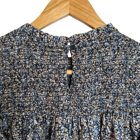 GAP Floral Smoked Ruffle Blouse Long Sleeve Blue Multi Women’s Size Medium - Picture 10 of 14